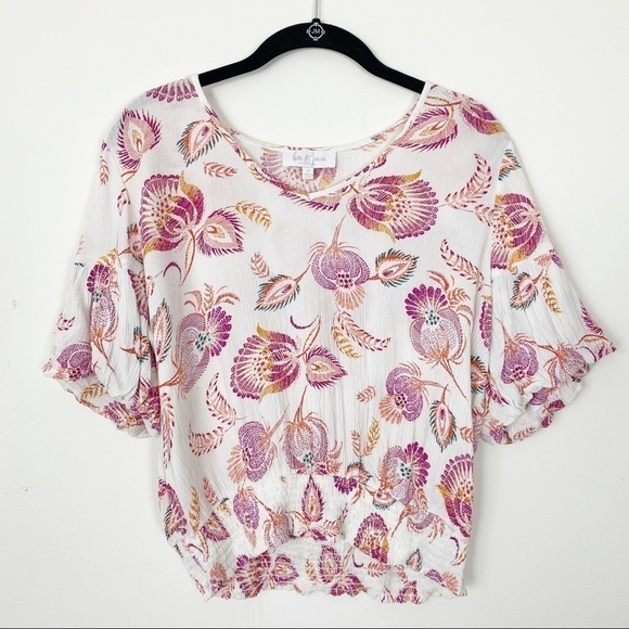 LOVE & PIECE Tropical Floral Smocked Crop Top Med - Picture 3 of 7